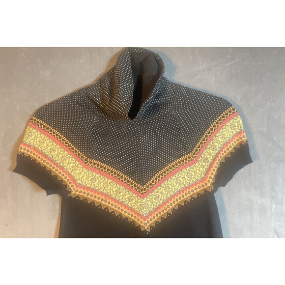 Free People Black Boho Pattern A-Line Short Sleeve Turtle Neck Sweater Sz XS - Picture 5 of 7